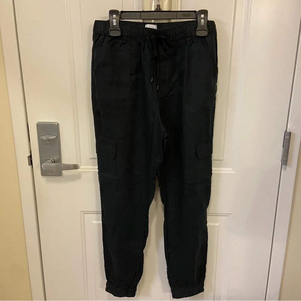 Nicole Miller Black Linen Cargo Pants - Picture 2 of 9